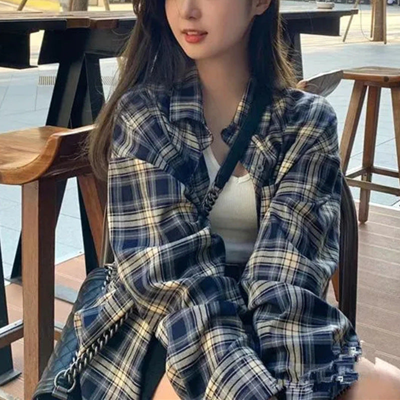 Women's Retro Plaid Sweet Thin Sun Protection Cardigan Coat Shirt