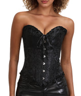 Bustier Corset Tops For Women Overbust Lace Up Date Night Outfit Strapless Steel Boned Going Out Holiday Party Rave Valentine Tank Tops
