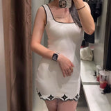 Women's Imitation Pearl Embroidered Sleeveless Short Dress