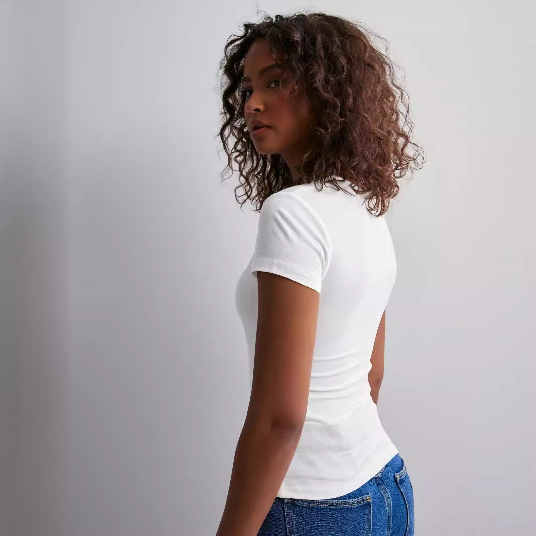 Women's Spring And Summer Solid Color Top Slim Slimming Short-sleeved T-shirt