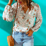 Women's Floral Chiffon Shirt Loose V-neck Casual Top