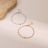 Double-layer Six-pointed Star Rhinestone Pearl Stainless Steel Necklace 18K Gold Plating Ins Design Sense