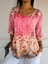 New 3D Printed Women's European And American Fashion Floral V-neck Shirt Top