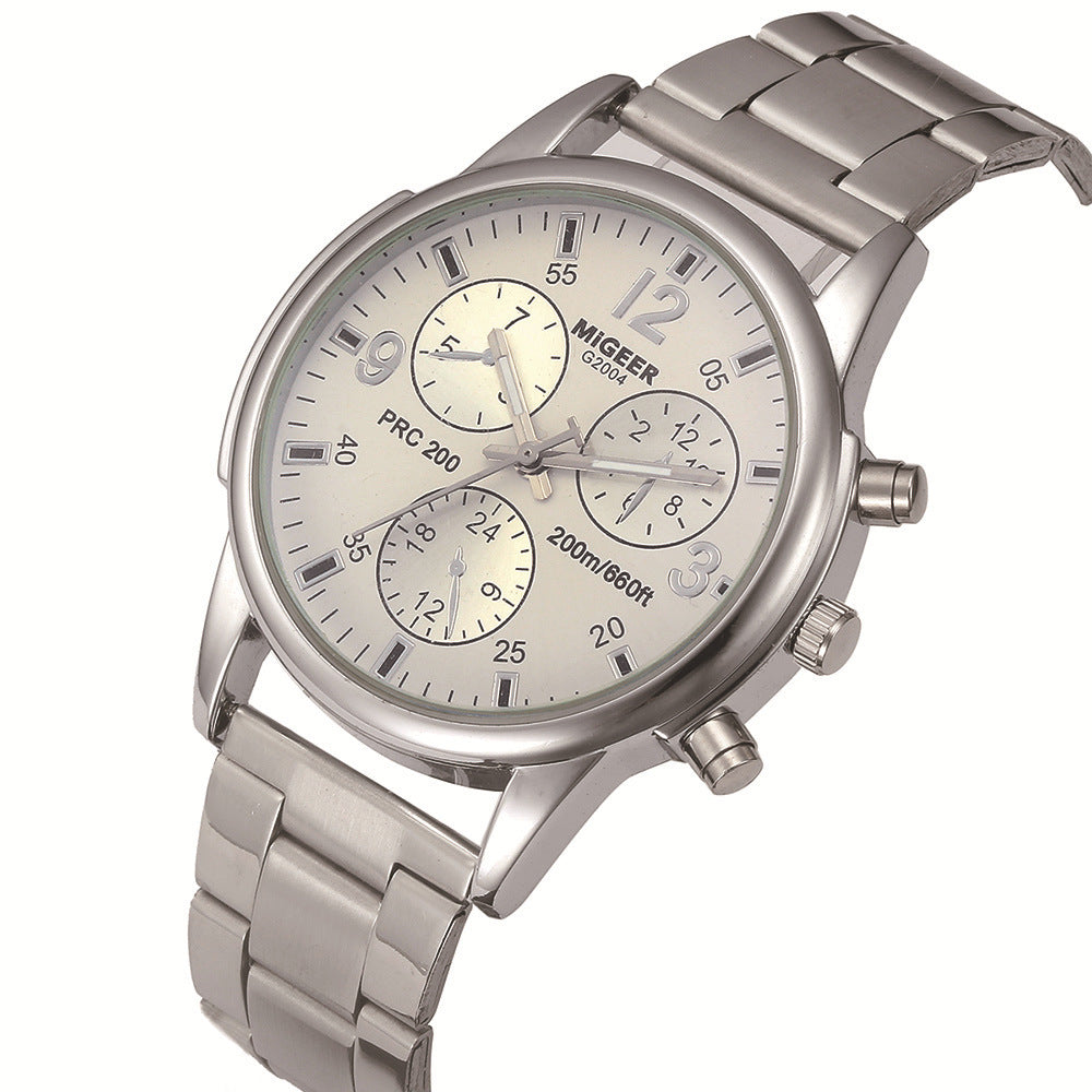 Fashion Simple Fake Three-eye Steel Belt Quartz Watch