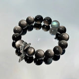Natural Silver Stone Bracelet Vintage Natural Obsidian Neutral Crystal Bracelet