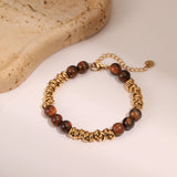 Retro Design Natural Stone Stainless Steel Bracelet Plated With Real Gold Special-interest