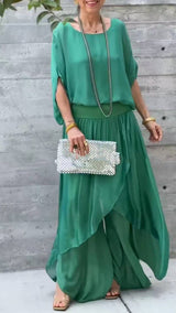 Loose Comfortable Top Split Wide Leg Pants Chiffon Casual Suit