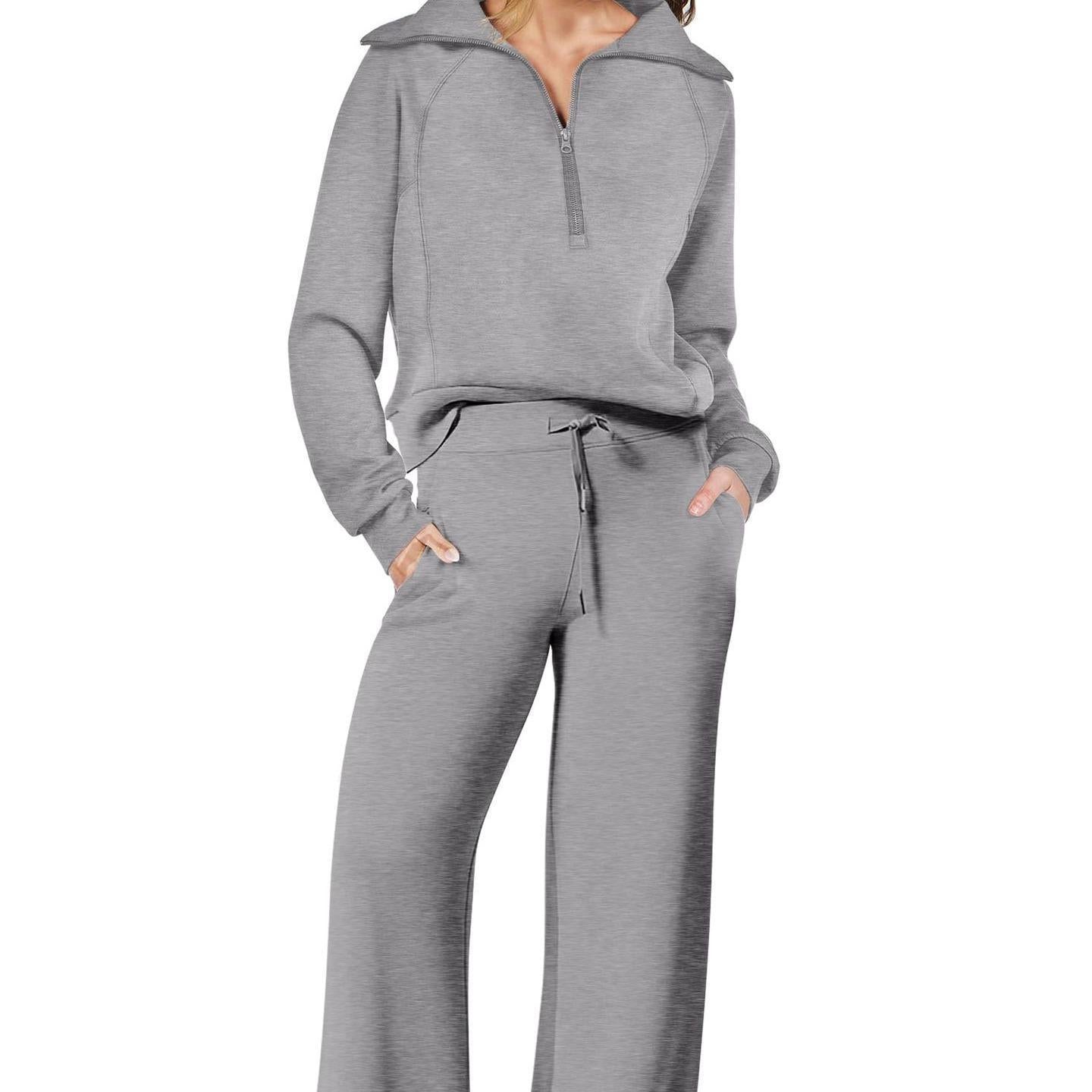 Women's Zip-Up Hooded Sweatshirt Set -Casual Daily Wear, Raglan Sleeves & Thumb Holes, PerfectFall Long Sleeve Hoodie