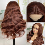 Reddish Brown 4x4 Lace Closure Human Hair Wig, Body Wave Wig, 150 Density