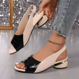Ins Plaid Stone Pattern Sandals Summer Peep Toe Block Heels Ankle-strap Office Shoes For Women