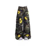 American Retro Workwear Women's Loose Straight Wide Leg XINGX Camouflage Jeans
