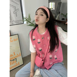 Embroidery Flower Knitted Vest Cardigan Sweet Sweater