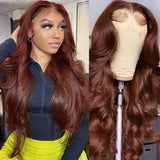4x4 Lace Closure Human Hair Wig, Reddish Brown Body Wave Wig, 150 Density