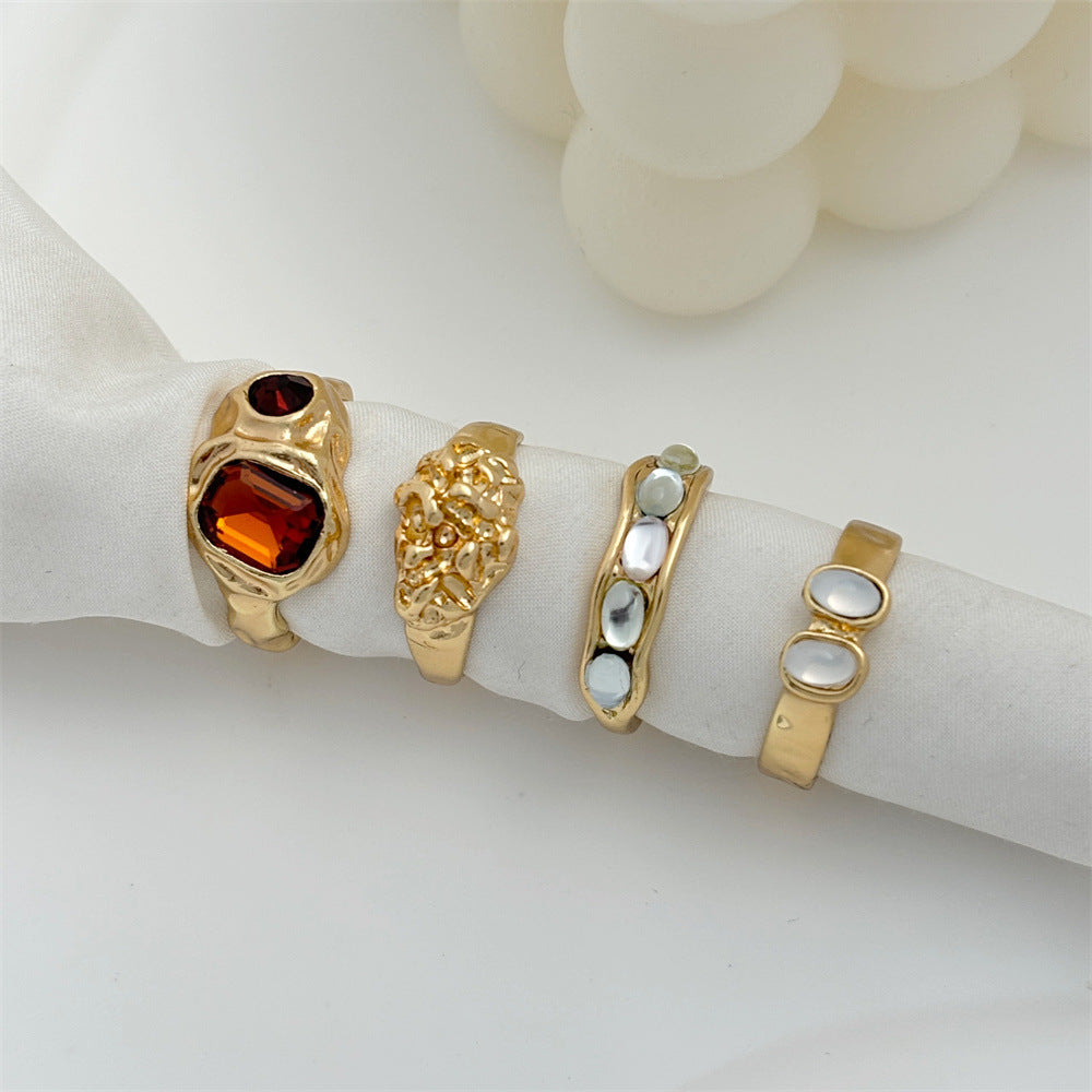 European And American Multi-color Retro Color Resin Gas Female Ring Four-piece Set