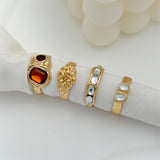 European And American Multi-color Retro Color Resin Gas Female Ring Four-piece Set