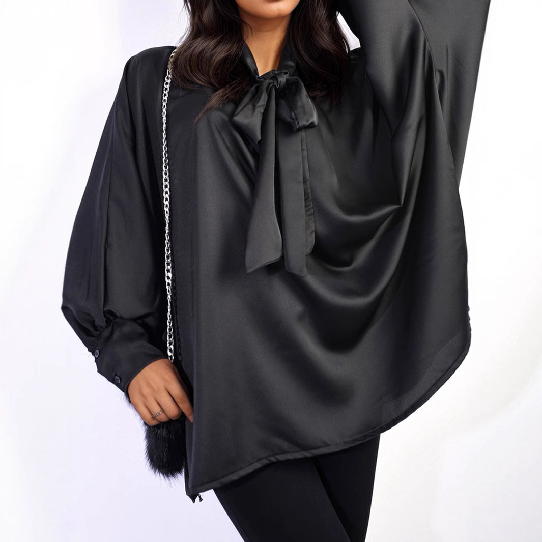 Fashion Bowknot Lace-up Long Sleeve Loose Shirt