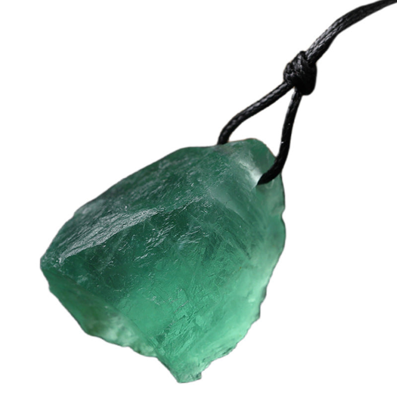 Natural Green Fluorite Pendant Rough Stone Irregular Crystal Necklace