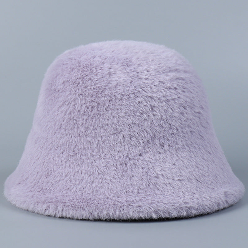 Imitation Mink Bucket Hat Women's Winter Warm And Small Face