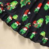 Toddler Kids Baby Girl Christmas Dress Outifts, Long Sleeves Cartoon Prints Party Dress With Heart Print Vest Coat Xmas Clothes Set