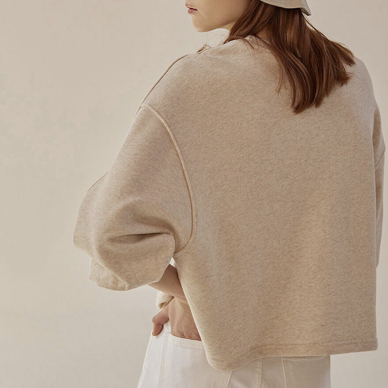 Loose Short Sleeve Lantern Sleeve Splicing Pullover Women's Sweater