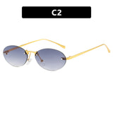 Fashion Personality Metal Frameless Oval Rivet Sun Glasses
