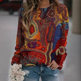 Casual Fashion Loose Ethnic Style Retro Long Sleeve Crew Neck Pullover Sweatshirt