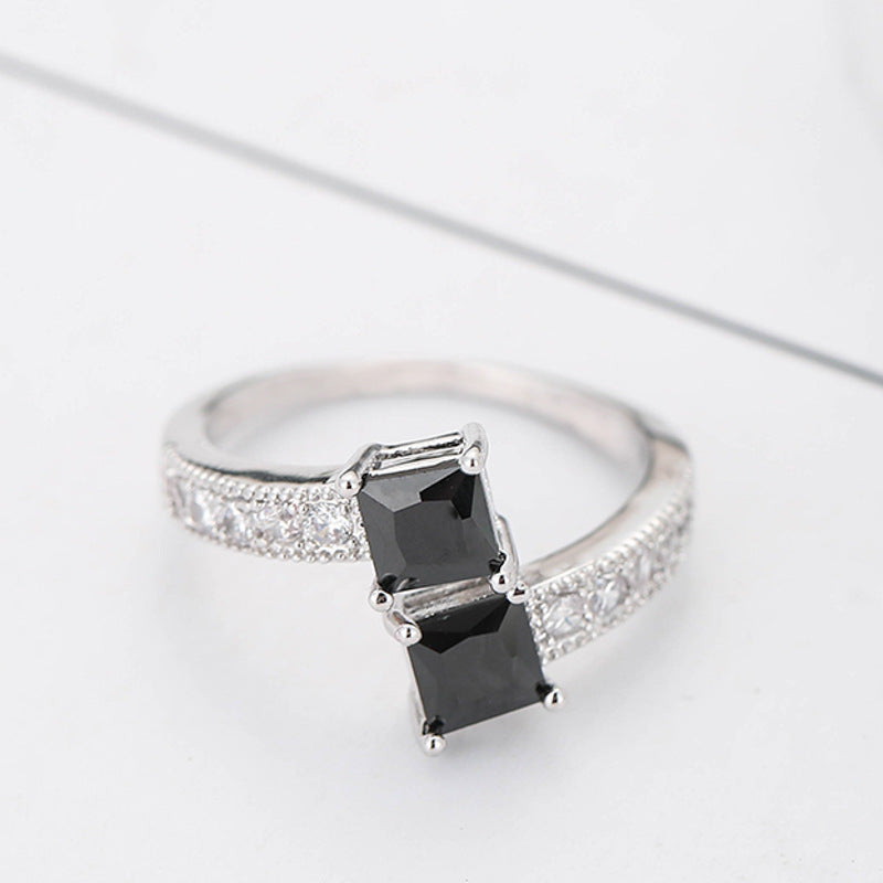 European And American Square Zircon With Diamond Cross Ring For Women