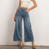 Shascullfites Women's Light Blue Wide Leg Stretch Jeans Flare Pants Denim Straight Trousers Sexy Fit Casual Jeans Women