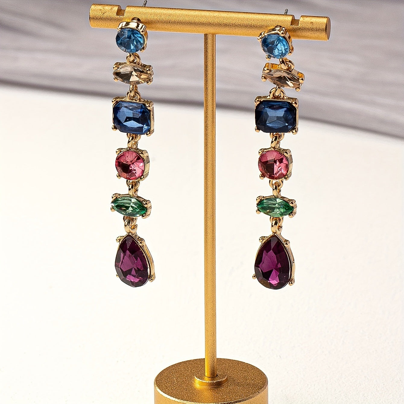 Colorful Drop-shaped Earrings Eardrops Three-section Evening Dress With Earrings