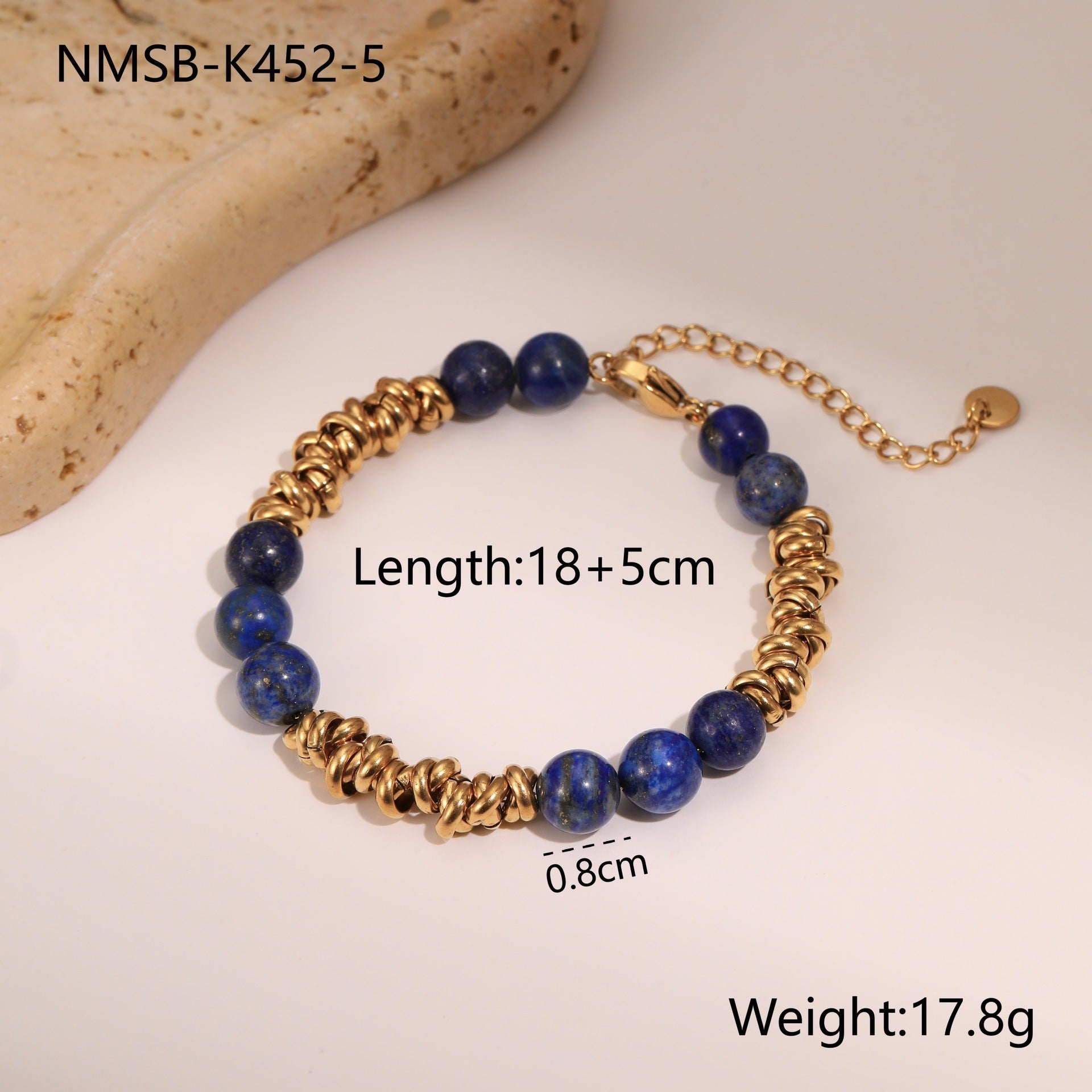 Retro Design Natural Stone Stainless Steel Bracelet Plated With Real Gold Special-interest