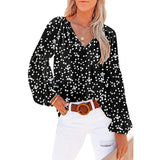 Women's Floral Chiffon Shirt Loose V-neck Casual Top