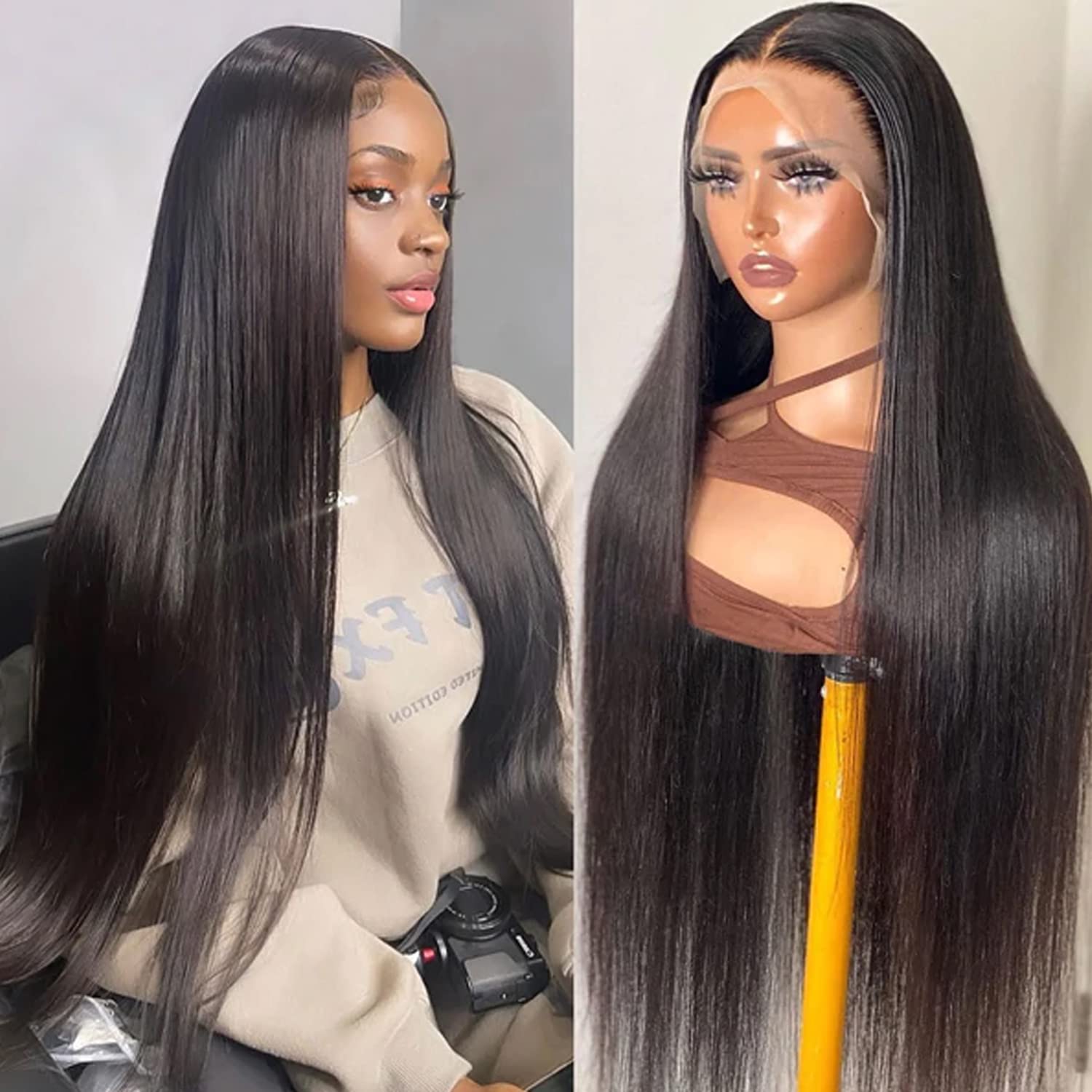13x4 Lace Front Human Hair Wig, Straight Wig Natural Color, 150 Density