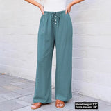 High Waist Button Drawstring Loose Casual Summer Wide-leg Pants With Pockets