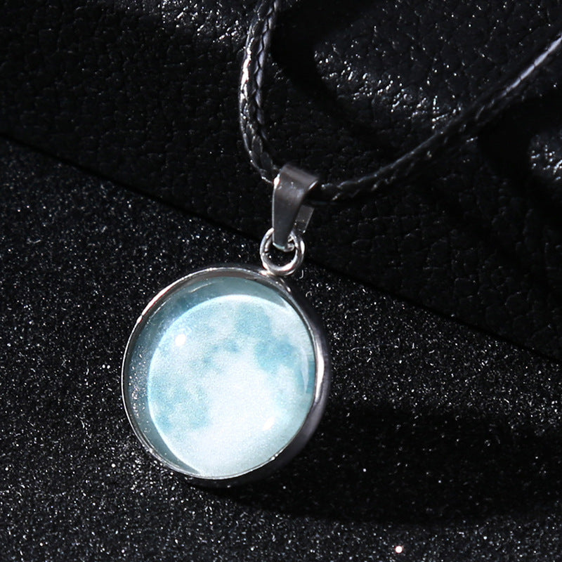 Time Stone Christmas Moon Night Sky Luminous Alloy Pendant Necklace