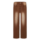 American Retro Brown Straight-leg Denim Pants