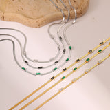 RETRO Geometric Square Zircon Necklace Stainless Steel Necklace Chain Like Flat Snake