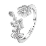 Full Diamond Flower Leaves Female Niche Open Ring