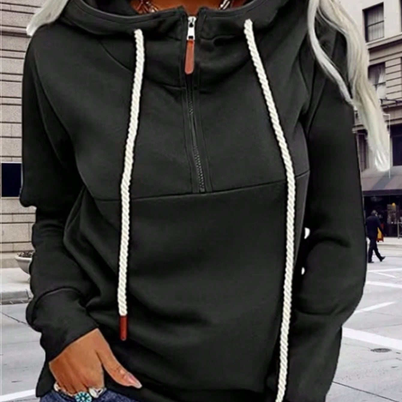 INAWLY Split Collar Zip-Up Hoodie Sweatshirt