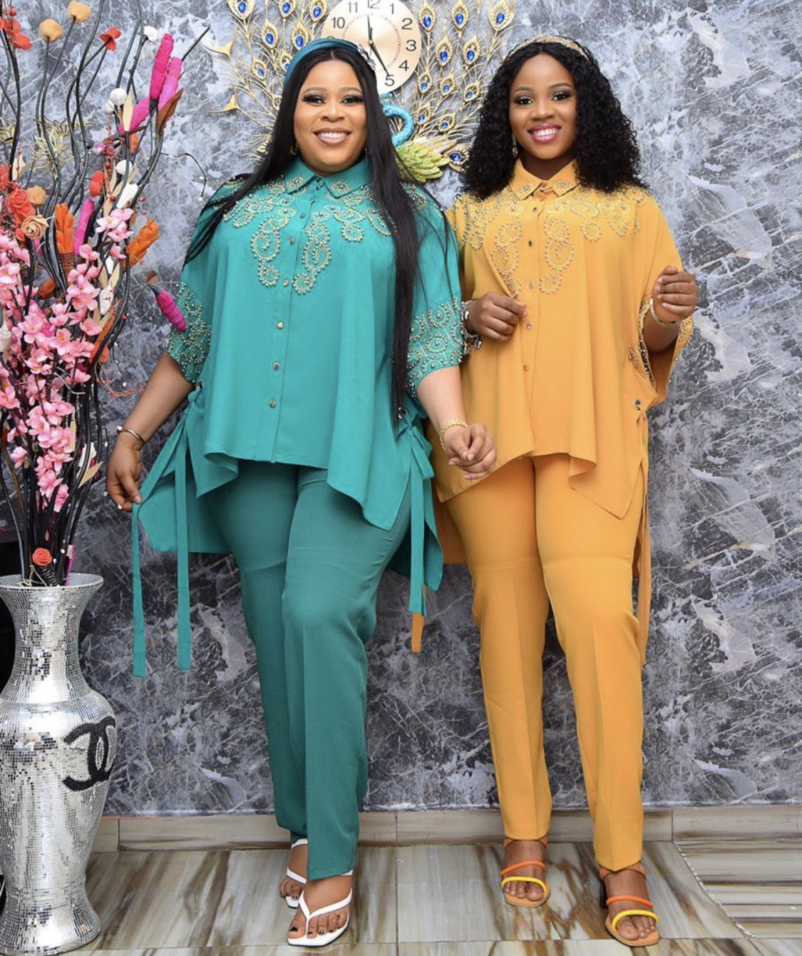 The New Suit African Plus Size Women's Hot Drilling Lapel Stitching Two-piece Suit