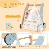 Multi-Functional Baby Activity Walker, Anti-O-Leg Design Wooden Walker With Storage For Toddlers
