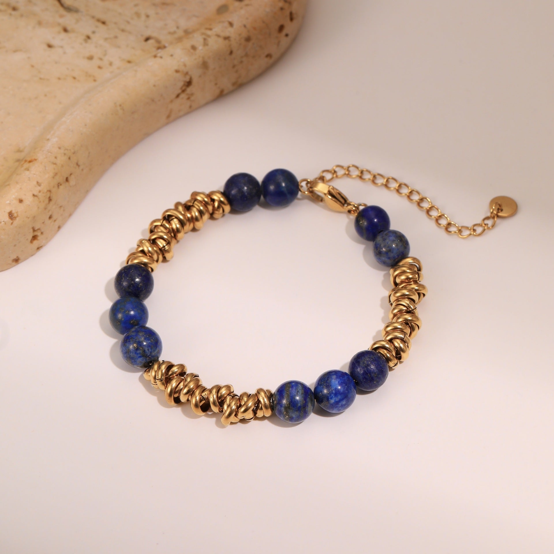 Retro Design Natural Stone Stainless Steel Bracelet Plated With Real Gold Special-interest