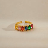 Contrast Color Fashion Exquisite Full Diamond Color Open-end Zircon Ring