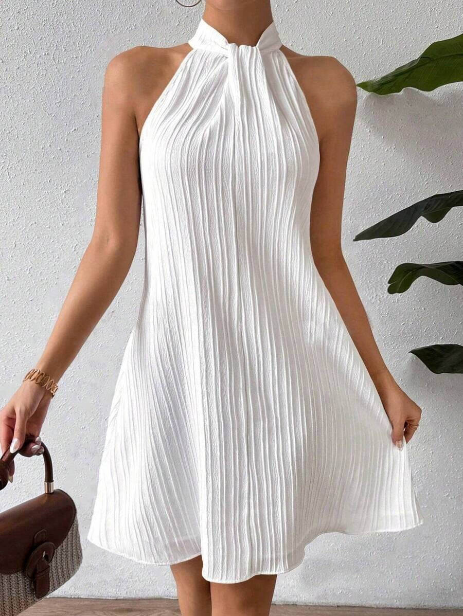 Women's Hanging Neck Pleated Drape Cross Dress