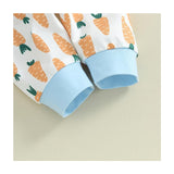 3pcs Set Baby Costume Set, Long Sleeved Letter Rabbit Print Jumpsuit, Carrot Print Suspender Pants, Hat Set