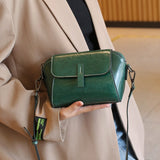 Women's Simple Oil Wax Cowhide Shell Messenger Bag
