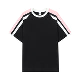 American-style Retro Contrast Color Pull-up Design Short-sleeved T-shirt