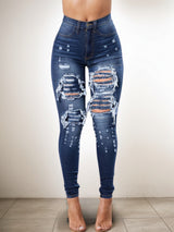 Versatile Women's High Waisted Elastic Ripped Tight Jeans, High-quality, Easy To Fit, Comfortable And Fashionable - Street Style Sexy Basic Jeans, Women's Jeans And Clothing