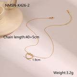 European And American Hollow Heart Shape With Diamond Pendant Stainless Steel Necklace