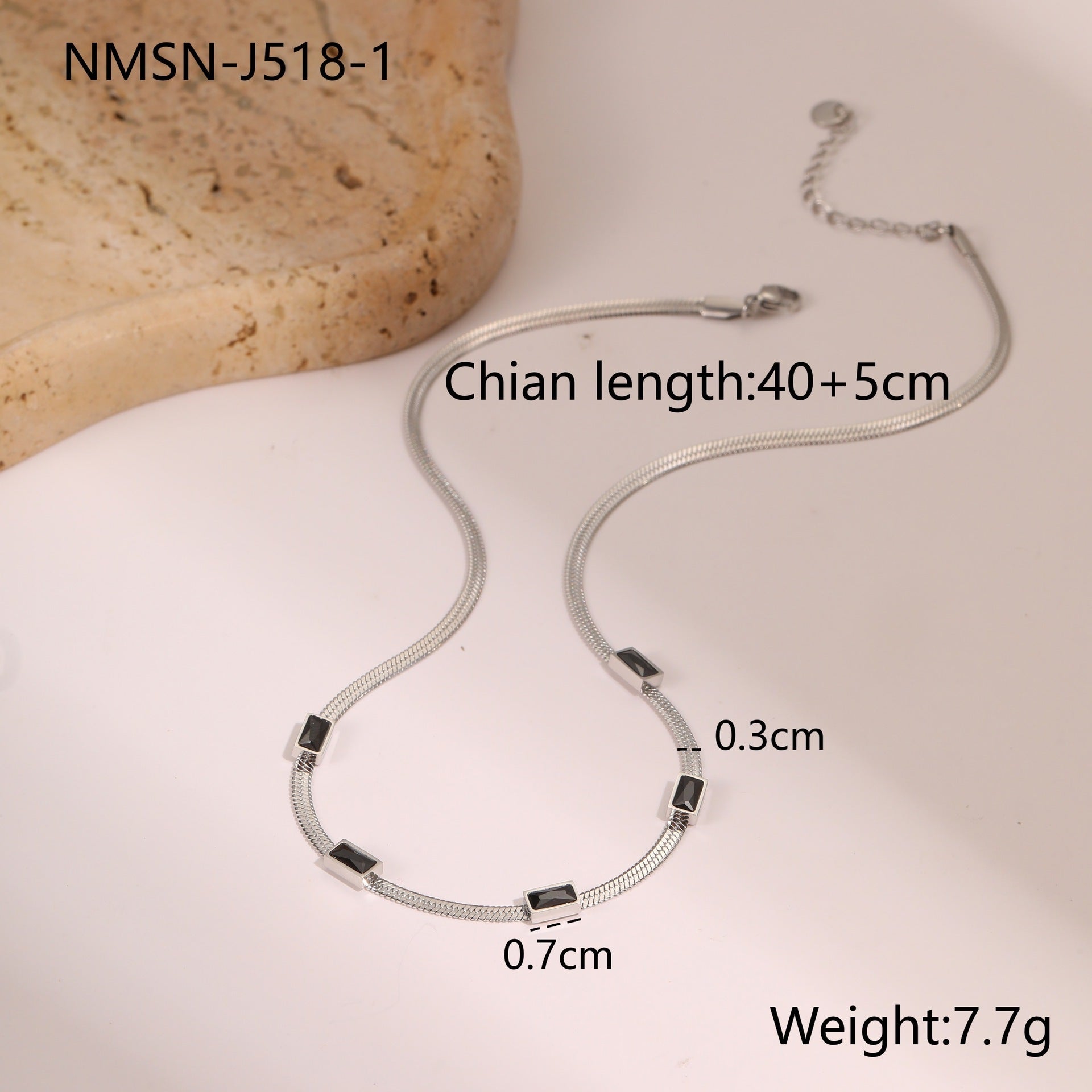 RETRO Geometric Square Zircon Necklace Stainless Steel Necklace Chain Like Flat Snake