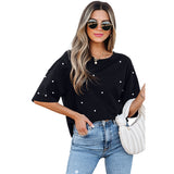 European And American Fashion & Trend Beaded Round Neck Short Sleeve